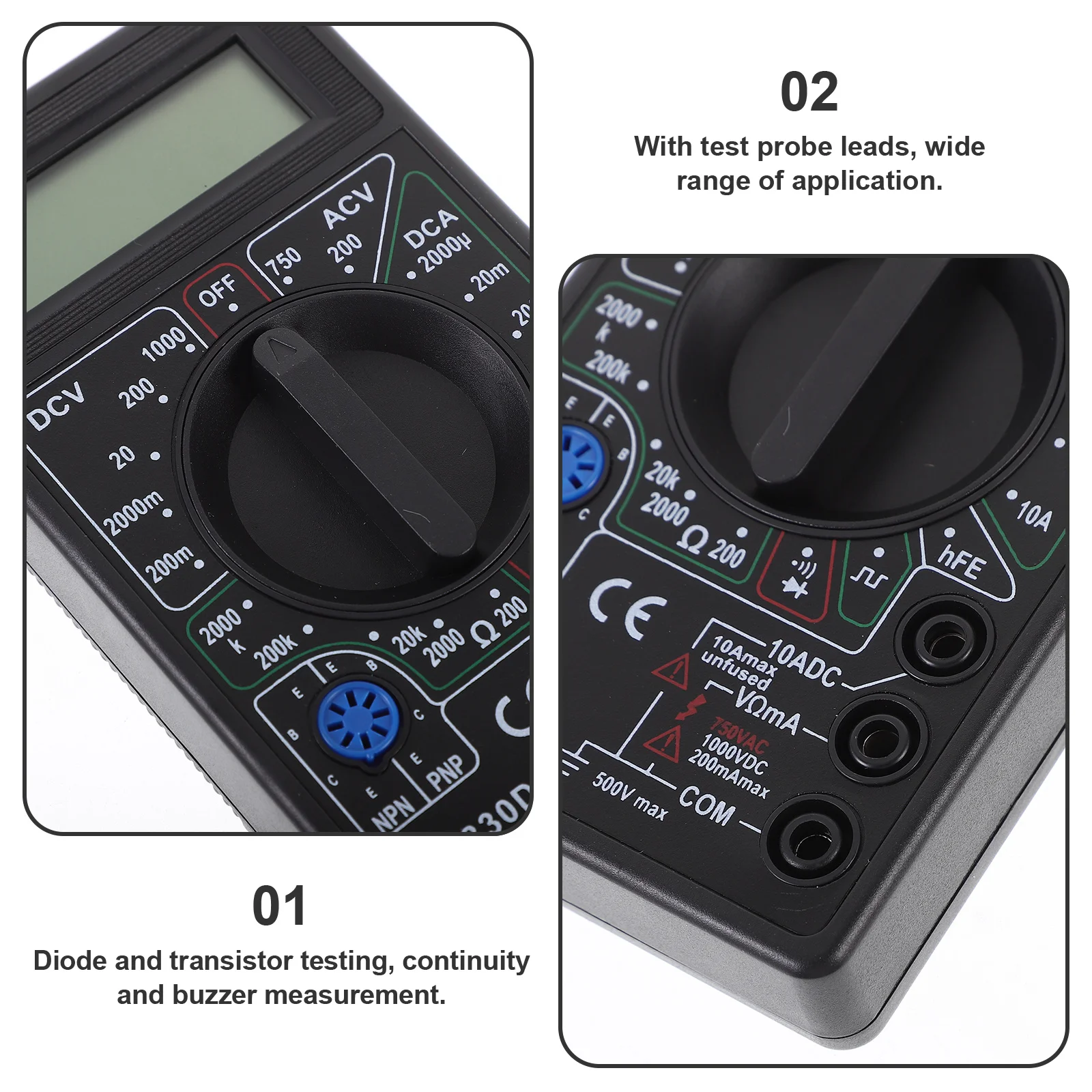

Digital Multimeter -830d Mini Size LCD Display Ohm Voltage Ampere Tester Buzzer Output Overload Protection Safe Reliable