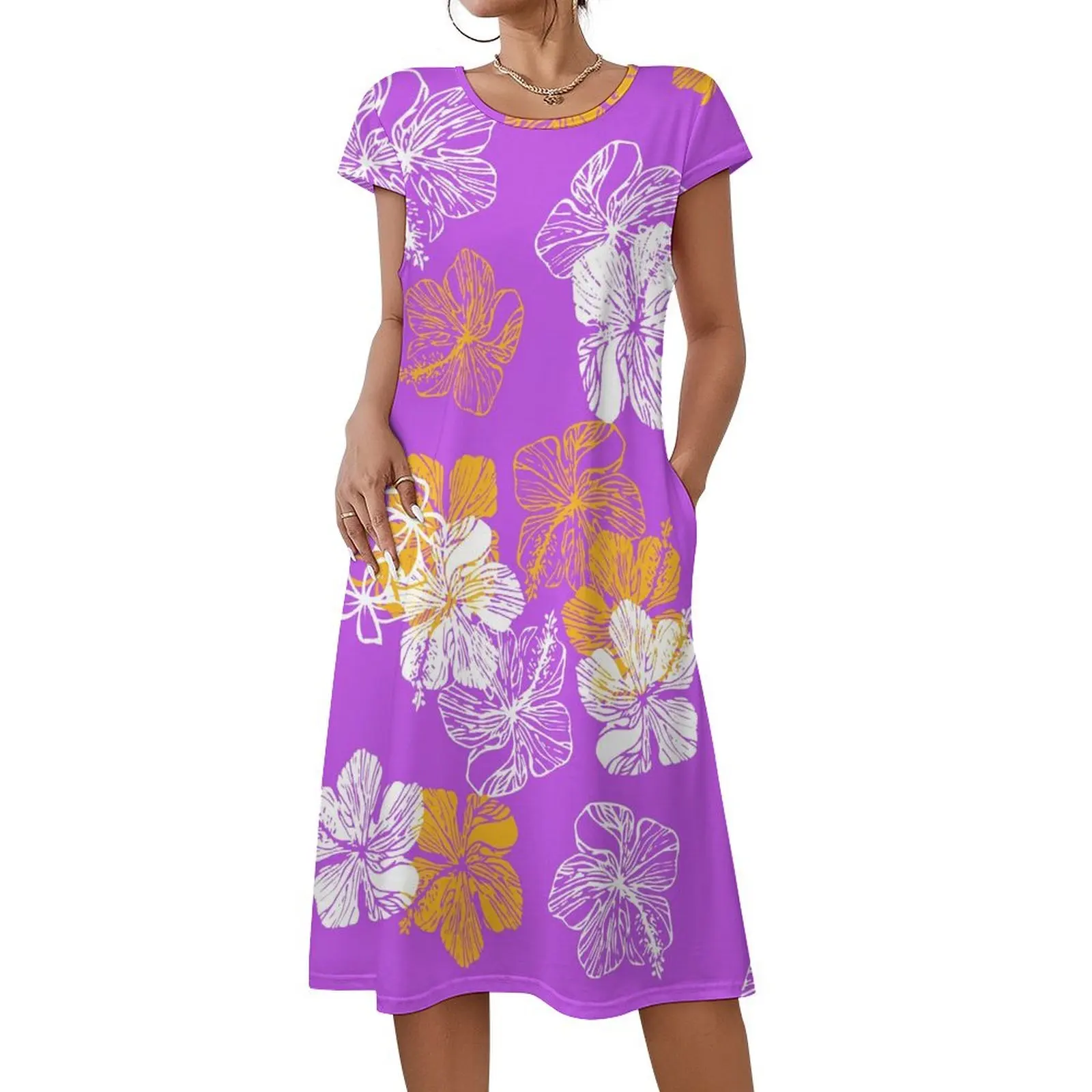 

Полинезийская праздничная одежда Самоа 2025, женское длинное платье с короткими рукавами и v-образным вырезом, платье с этническим цветочным узором на заказ