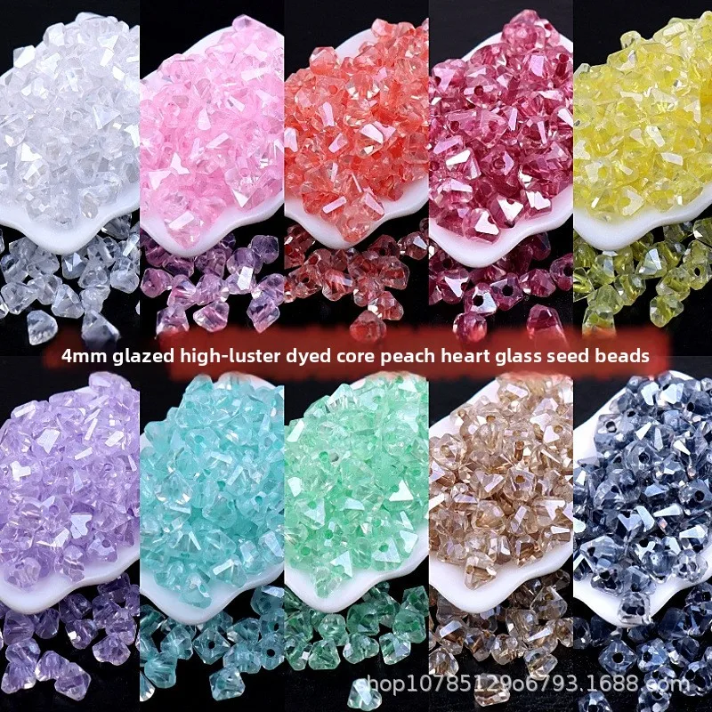 4 mm glasierte, hellfarbige, hochglänzende Perlen mit gefärbtem Kern, pfirsichfarben, herzförmig, aus Glas, Reisperlen, DIY-Perlenzubehör, lose Perlen