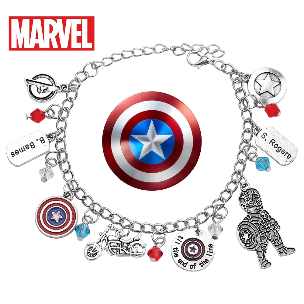 Braccialetto con ciondolo scudo Marvel Captain America bracciale regolabile Steve Rogers per gioielli da donna accessorio Cosplay regalo giocattolo