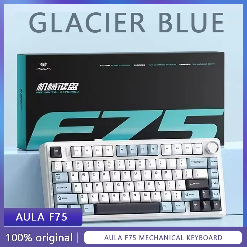 

AULA F75 Customized mechanical keyboard Gasket structure Full key hot swappable Wireless the third mock examination Bluetooth