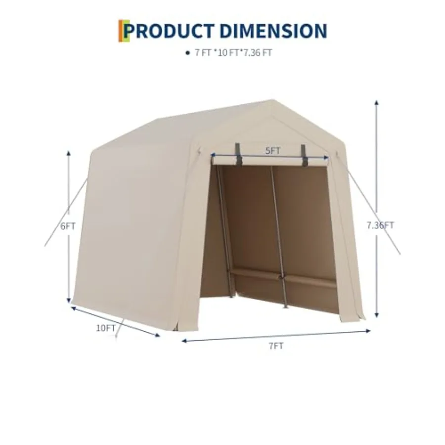 7x10 Feet Carport Heavy Duty Tent with Roll-Up Windows, Portable Garage with Removable Sidewalls and Doors, Car Canopy All-Seas