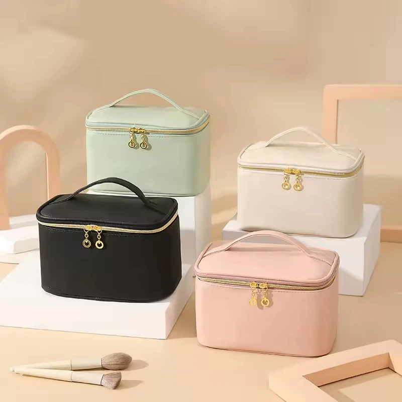 

Customizable PU Leather Makeup Bag Personalized Monogram Name Cosmetic Case Bespoke Design Large Capacity Toiletry Organizer