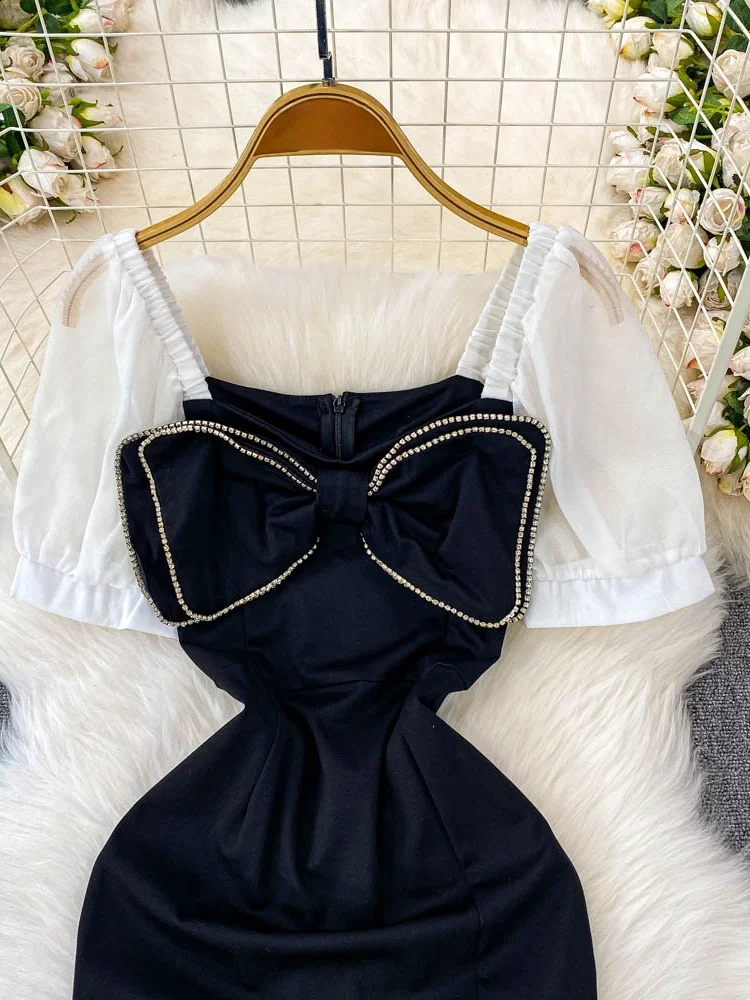 Frühling Sommer 2025, hohe Taille, Knoten, quadratischer Kragen, Spleiß, schlankmachend, figurbetont, Dr. Damen Faion, vielseitig, Pendeln