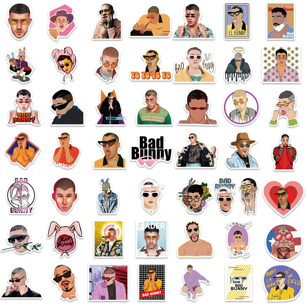 50/100PCS Singer Bad Bunny Stickers DIY Guitar Laptop Bicycle Motorcycle Car Skateboard Snowboard Laptop Luggage Toy Decal