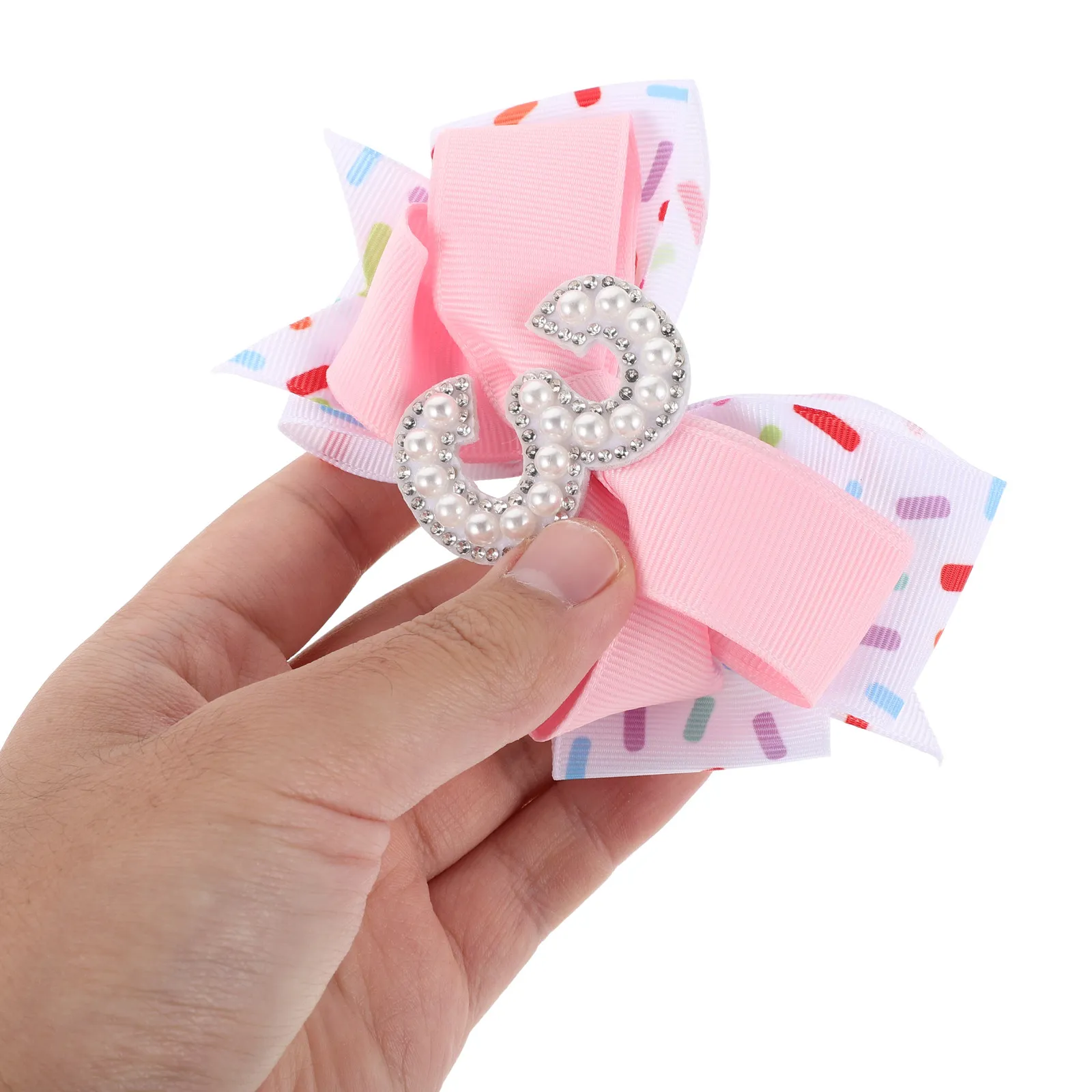 

2Pcs Birthday Hair Bow Clips for with Number Design Pearl Accents - Secure Hair Accessories for Party