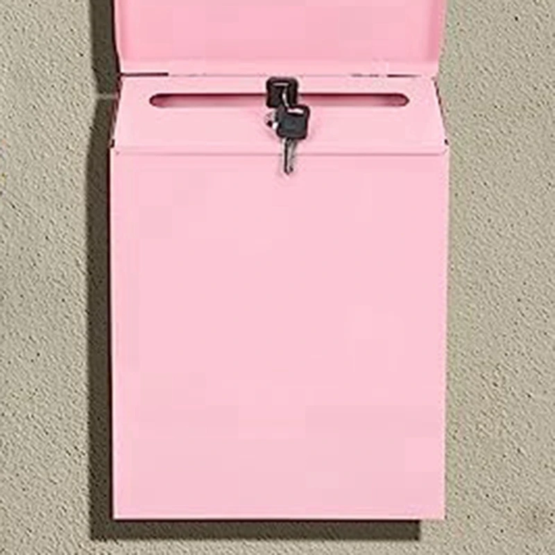 Buzón de pared Bloqueable, caja de colección de granja, llave adecuada para el hogar y la Oficina, color rosa