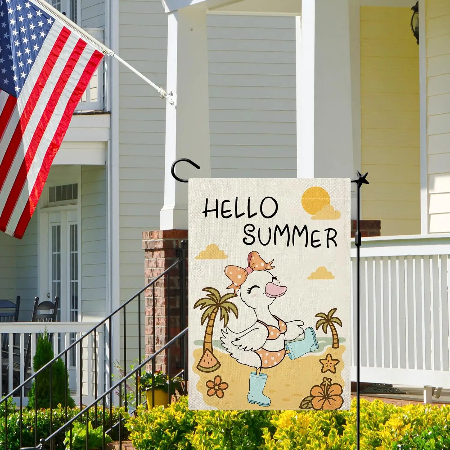 Hello Summer Garden Flag Summer Double Sided Burlap Holiday Party Rustic Farmhouse Yard Outdoor Decor 12.5 x 18 In AAS