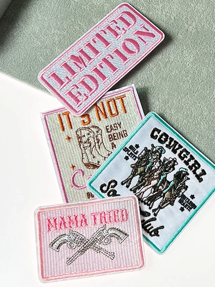 COWGIRL English Patches Ironing Appliques MAMA DARLIN HOWDY Embroidered Patches DIY Bags Crafts Clothing Appliques