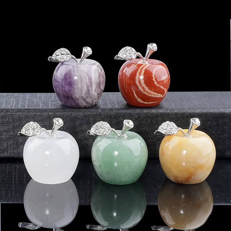 1pc 30mm Apple Figurine Stone Carving Crafts Statue Natural Gemstone Healing Crystals Reiki Christmas Gift Home Decor
