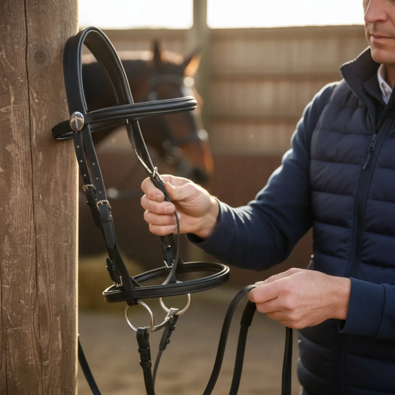 Riding Bridle with Snaffle Mouthpiece PVC Horse Bridle Set Adjustable Horse Halter