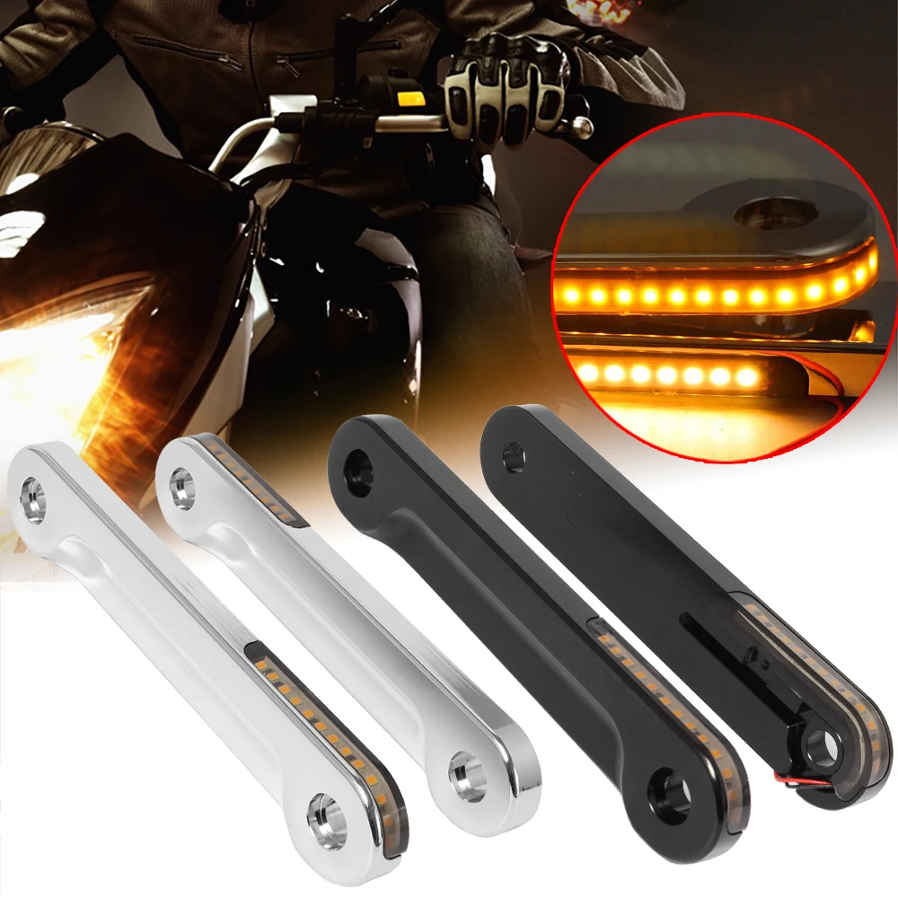 

Motorcycle Aluminum Front LED Flush Fork Turn Signals Light Brackets For Harley Touring Electra Street Glide Road King 1998-2022