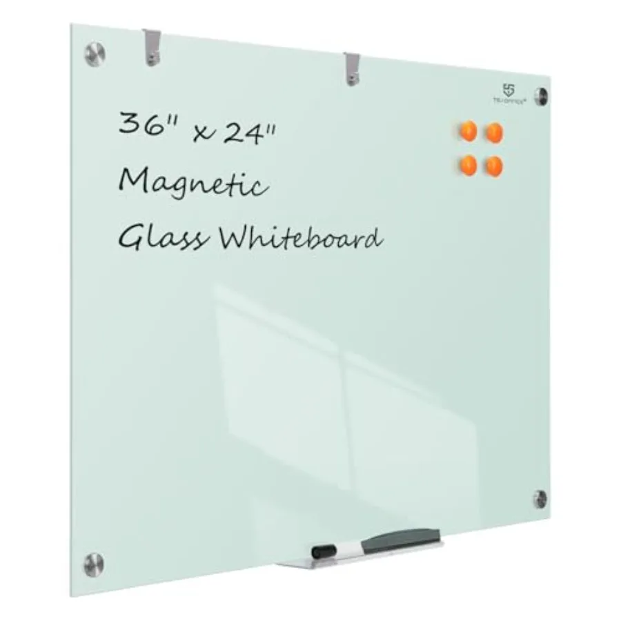 

Glass Dry-Erase Board - 36 x 24 Inch Wall Mounted board with Magnetism Large Frameless Glass Board for Office Home and School