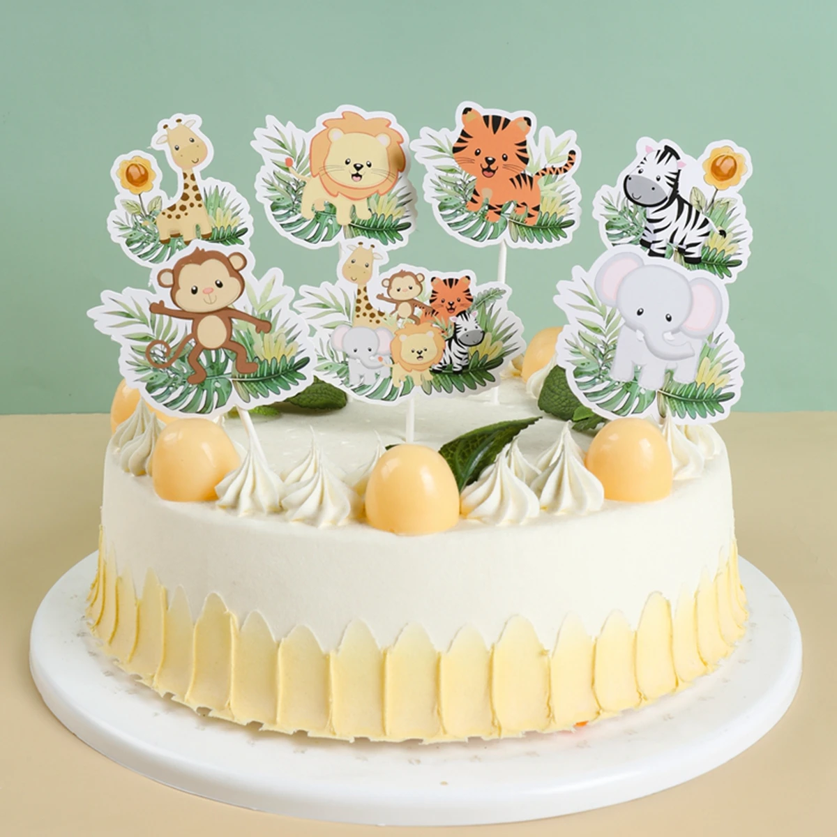 Safari Animals Cake Toppers Cartoon Giraffe Lion Zebra Cupcake Wrapper Jungle Themed Kids Boy Wild 1st Birthday Party Decoration