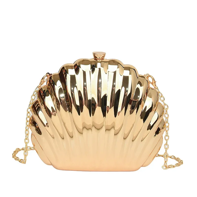 Evening Bags Shell Shape Women Clutch Bags 2024 New Wedding Bridal Handbag Pearl Beaded Fashion Shell Chain Party Bags