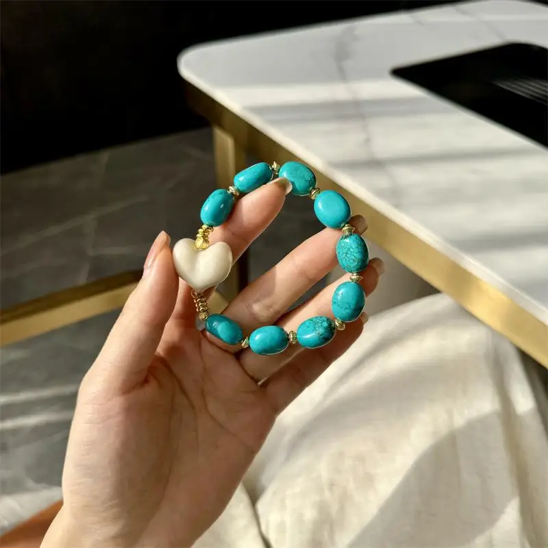 Turquoise Freeform Matching Natural Ivory Peach Buddha Bracelet Accessories Spacer Beads - view 2