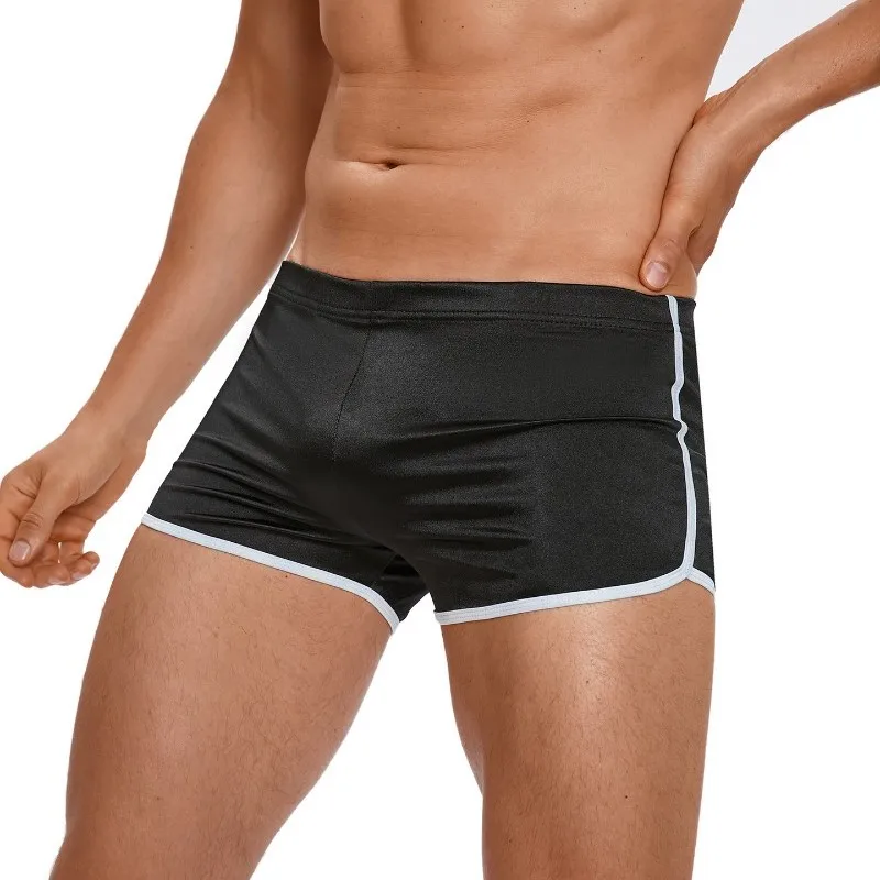 Men Sexy Low Waist Satin Shiny Mini Shorts Tights Contrast White Trim Stage Performance Dance Boxer Plus Size Multi Color Trunks