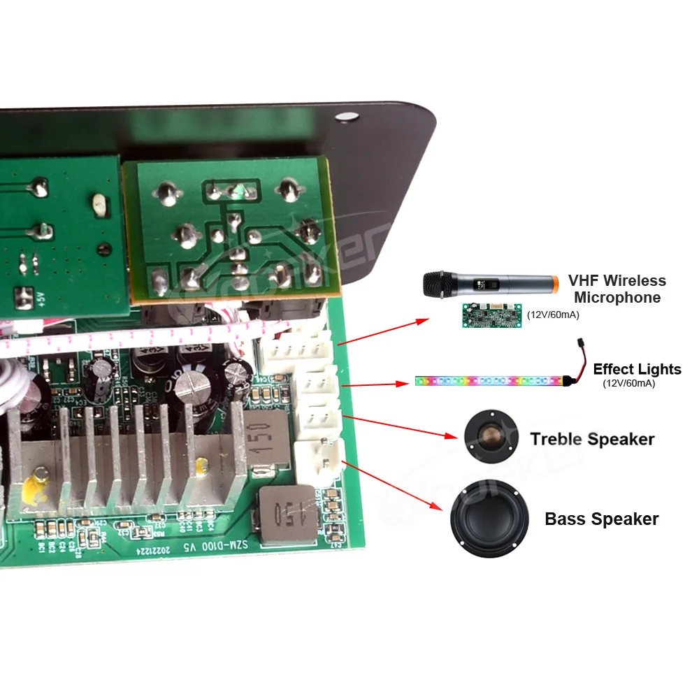 Scheda amplificatore Bluetooth Woopker D100W Max 300W 220V/12V/24V supporto amplificatore digitale doppio microfono lettore MP3