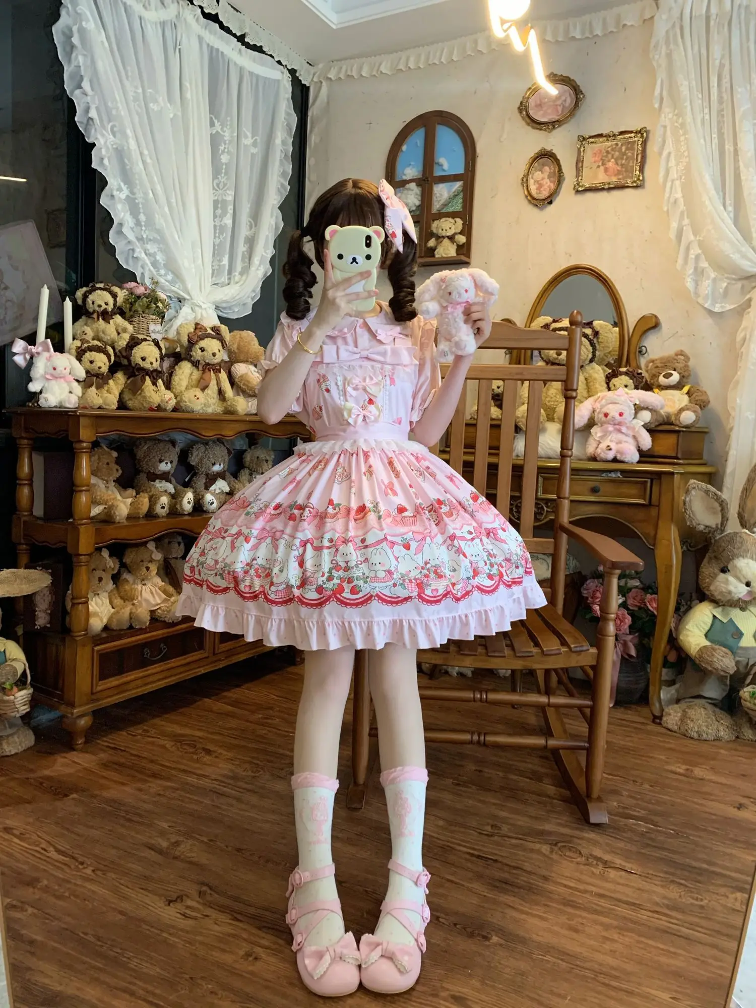 Cute Floral Print JSK Lolita Dress Sweet Kawaii Suspender Skirt Women Casual Party Lolita Fashion Outfit