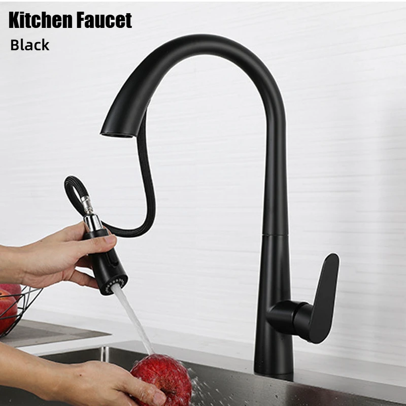 Kitchen Faucet Stainless Steel Pull-out Sink Tap Hot and Cold Water Mixer Faucet Black Gray White Household Faucet