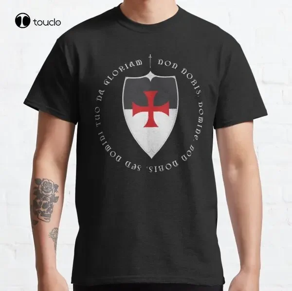 Knights Templar Crusader Motto And Cross Classic T-Shirt Tee Shirt Custom Aldult Teen Unisex Digital Printing Fashion Funny New