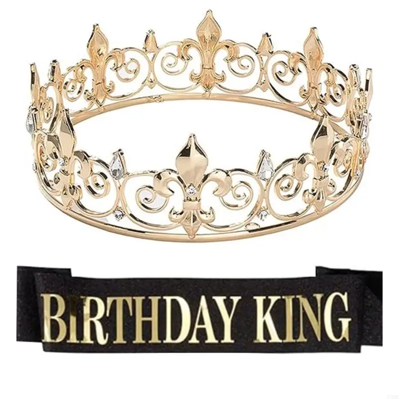 Y3NE Birthday King and Sash Set Birthday Party Rhinestones Shoulder Wrap