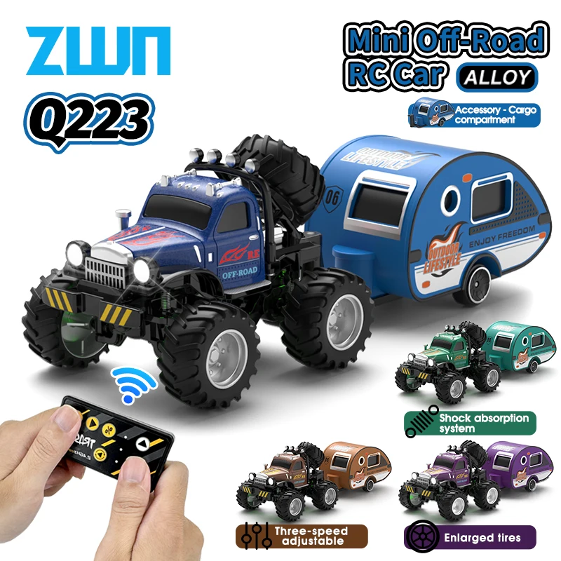 Q222 Q223 1:64 Mini RC Truck with Trailer Monster-Regulating Alloy All Terrain Remote Control Model Cars Toys for Kids Gift