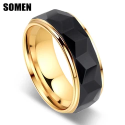 Somen 8mm Tungsten Carbide Rhombus Cut Wedding Ring For Men Gold Color Contrast Geometric Engagement Jewelry Gift Anti Scratch