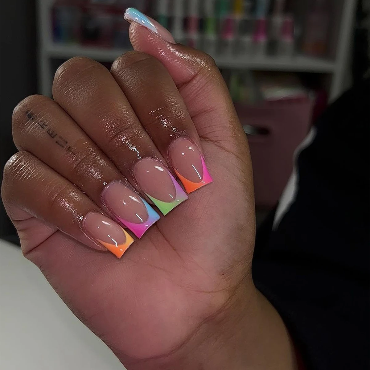 

24 средних квадратных ногтей простой свежий цвет двойной французский патч для ногтей