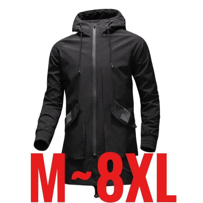 

Новая мужская удлиненная куртка больших размеров 8XL с капюшоном, водонепроницаемая, ветрозащитная, для весны, для рыбалки, работы, карго-куртка