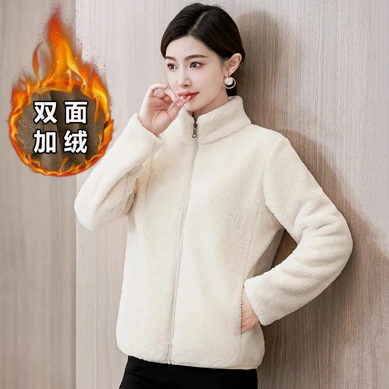 عالية الجودة المرجان الصوف ماو ماو معطف المرأة قصيرة الخريف الشتاء سترة جديدة سميكة الدافئة أبلى سترة الصوف معطف الإناث