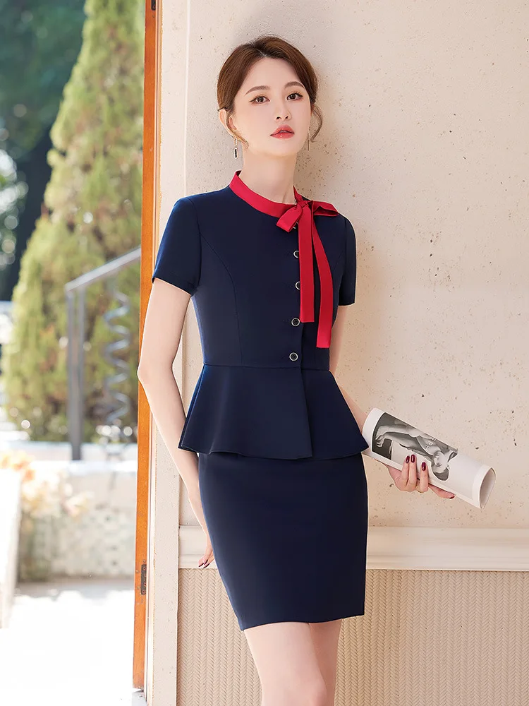 Hotel front desk receptionist professional suit for women, summer thin style, elegant, for beauticians and jewelry store staff,