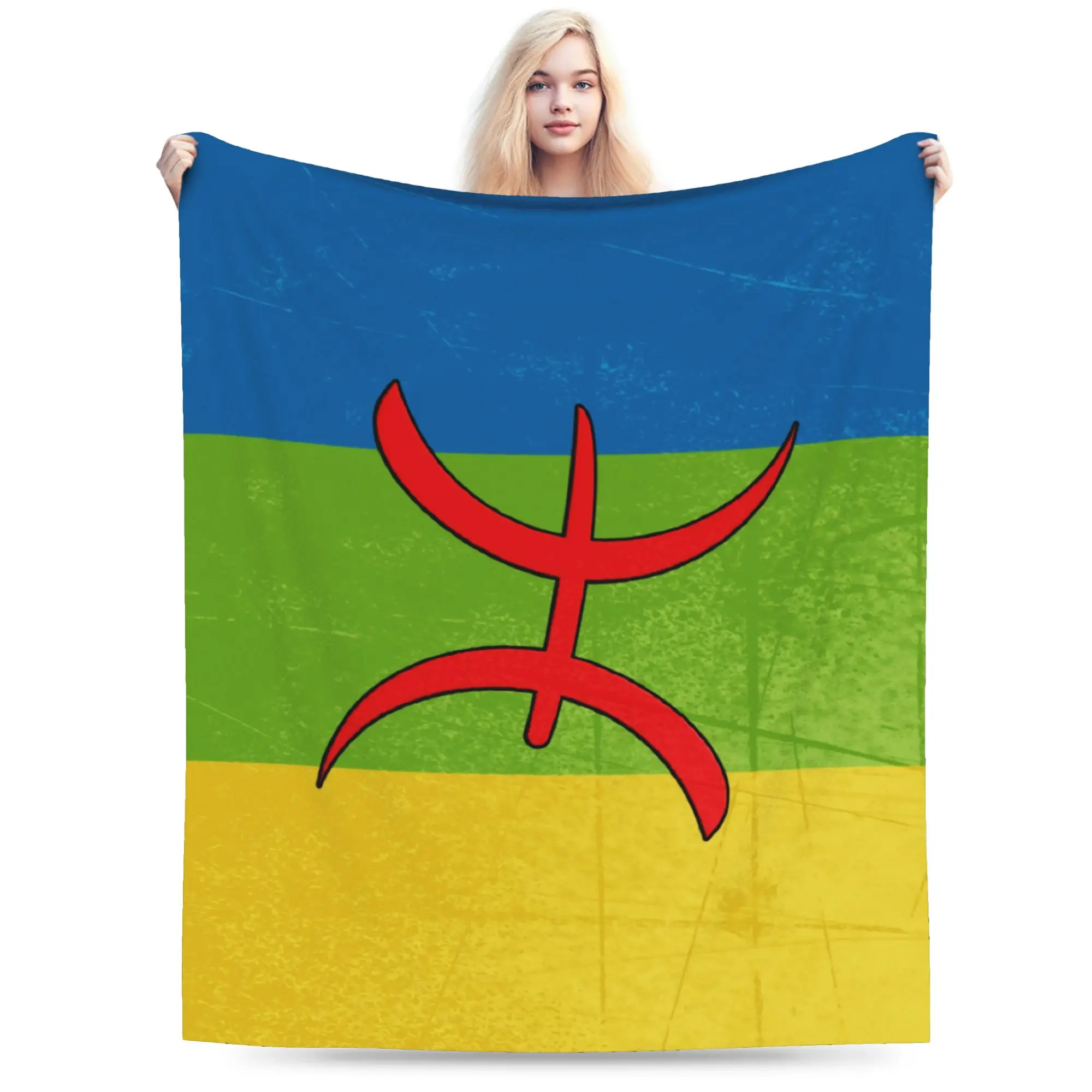 Custom Amazigh Flag Berber Flag Blanket Warm Fleece Soft Flannel  Throw Blankets for Bedroom Sofa Office Spring