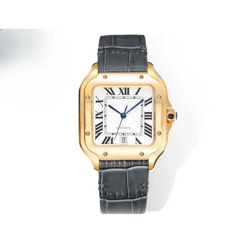 Relógio masculino luxuoso, requintado e requintado da série Santos de couro genuíno de 42 mm