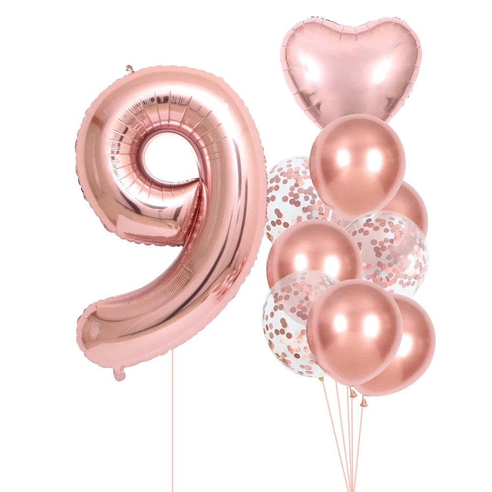 10pcs Happy Birthday Balloons 32inch Rose Gold Number Ballons 1 2 3 4 5th Girl Birthday Wedding Accessories Baby Shower Decorati