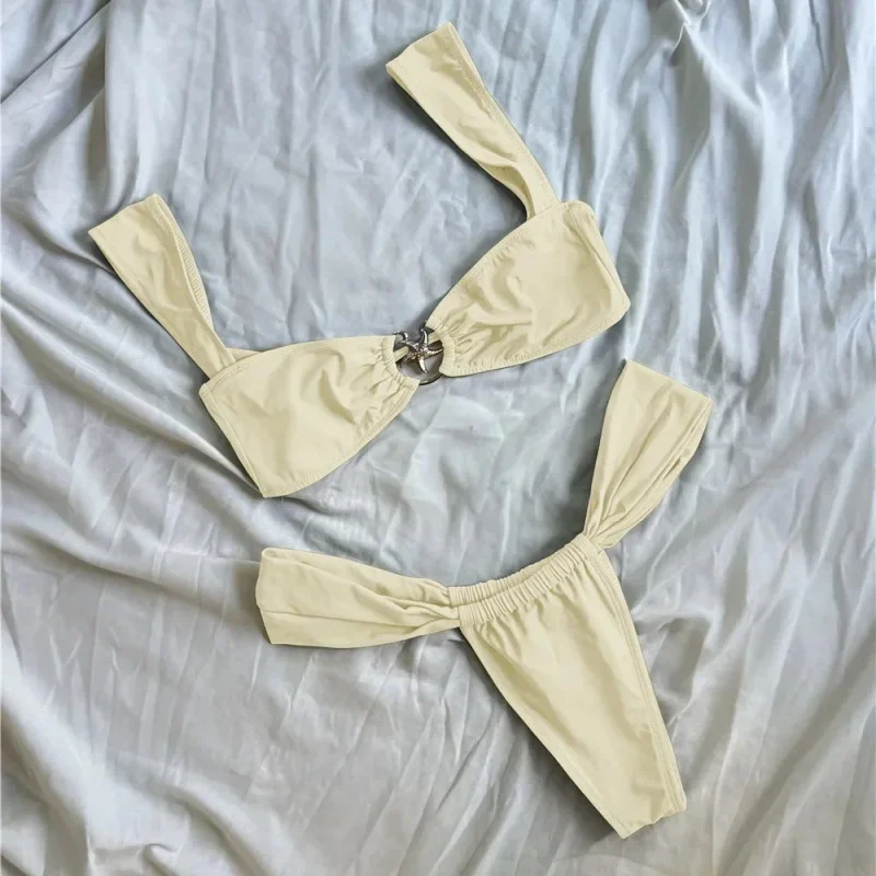 Bikini push up costume da bagno donna decorazione stella marina bikini sexy set costume da bagno brasiliano 2025 nuovo costume da bagno solido diviso 2 pezzi