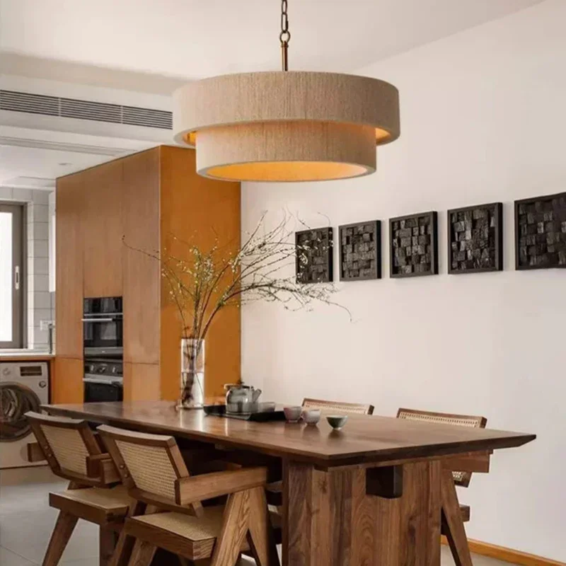 Modern Minimalist Pendant Light with Wine-Sabi Hemp Rope Design, Perfect Decoration for Restaurant, Living Room, Bedroom or Bar