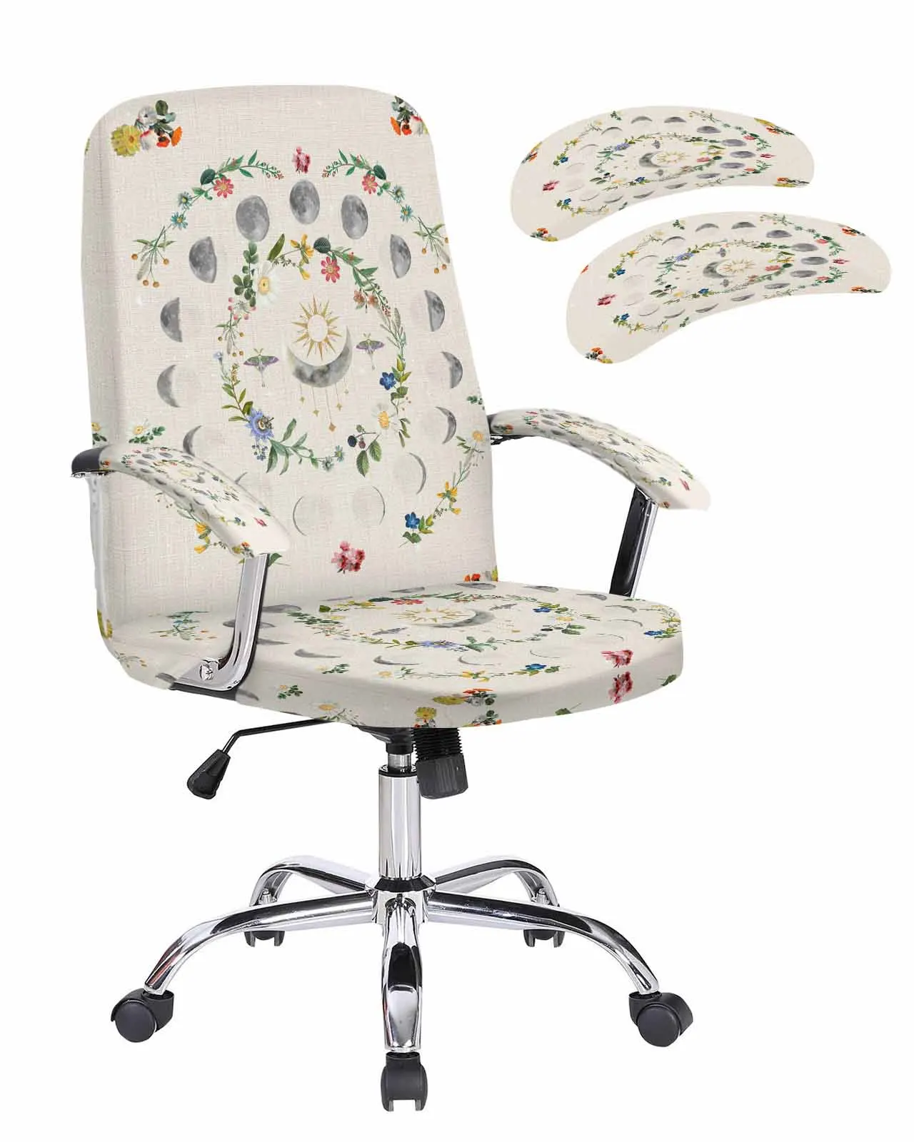 

Lunar Flowers Plants Retro Stars Elastic Office Chair Cover Gaming Computer Chair Armchair Protector Seat Covers