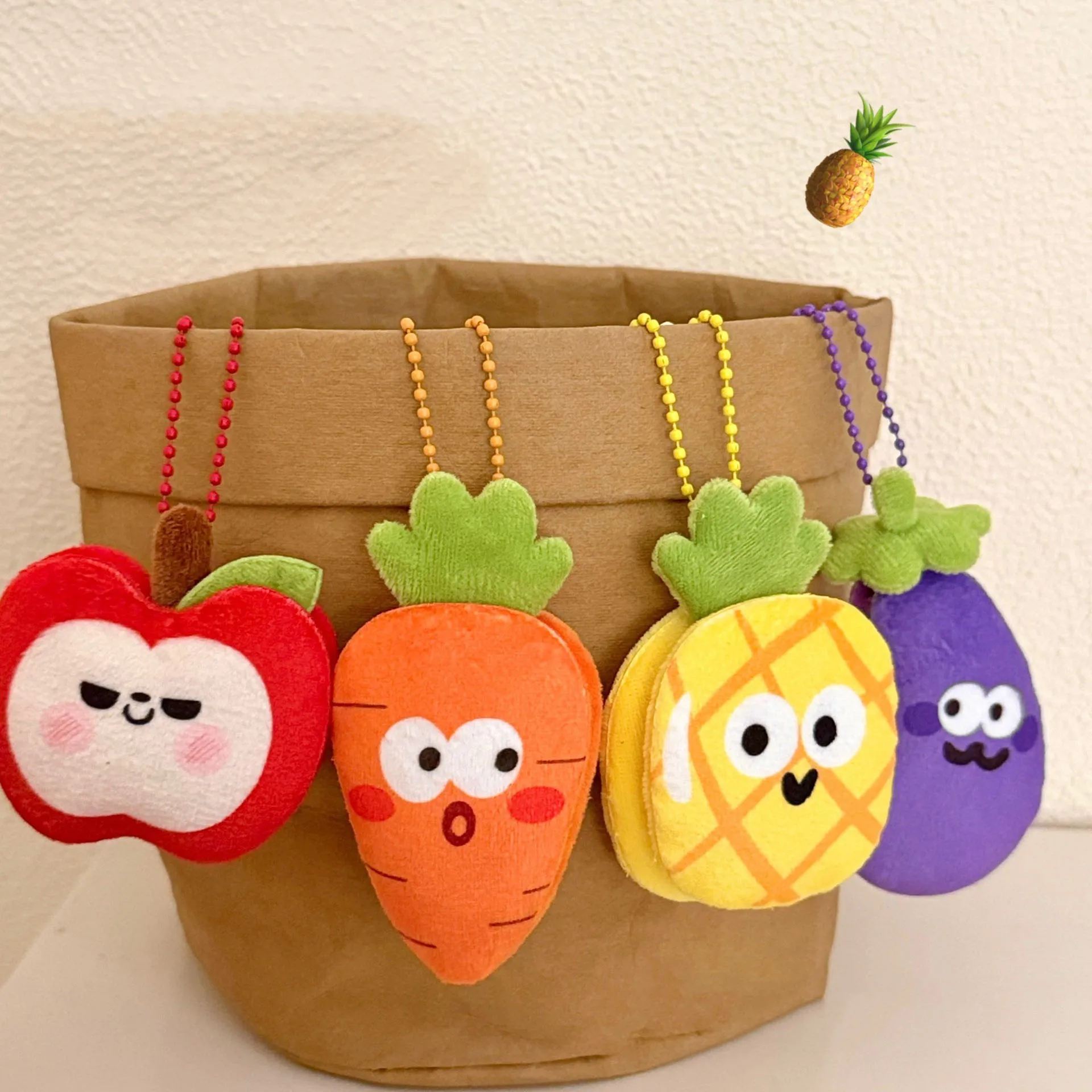 1/6 Pcs Creative food toy figurine pendant, versatile fruit keychain, hanging decoration, delicious food plush bag accessories