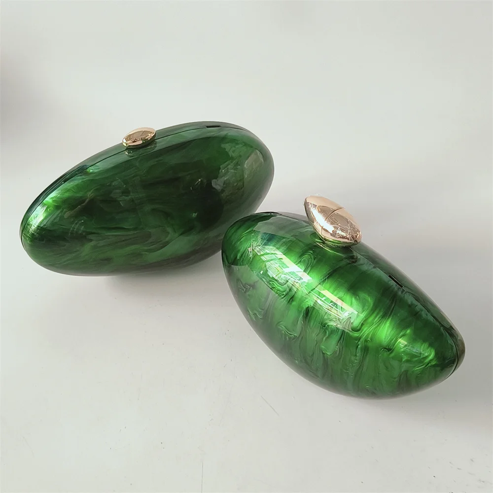 

Marble Green Oval Women’s Glamorous Elegant Novelty Shell Clutch Solid Acrylic Long Chain Evening Bag Party Dinner Banquet Purs