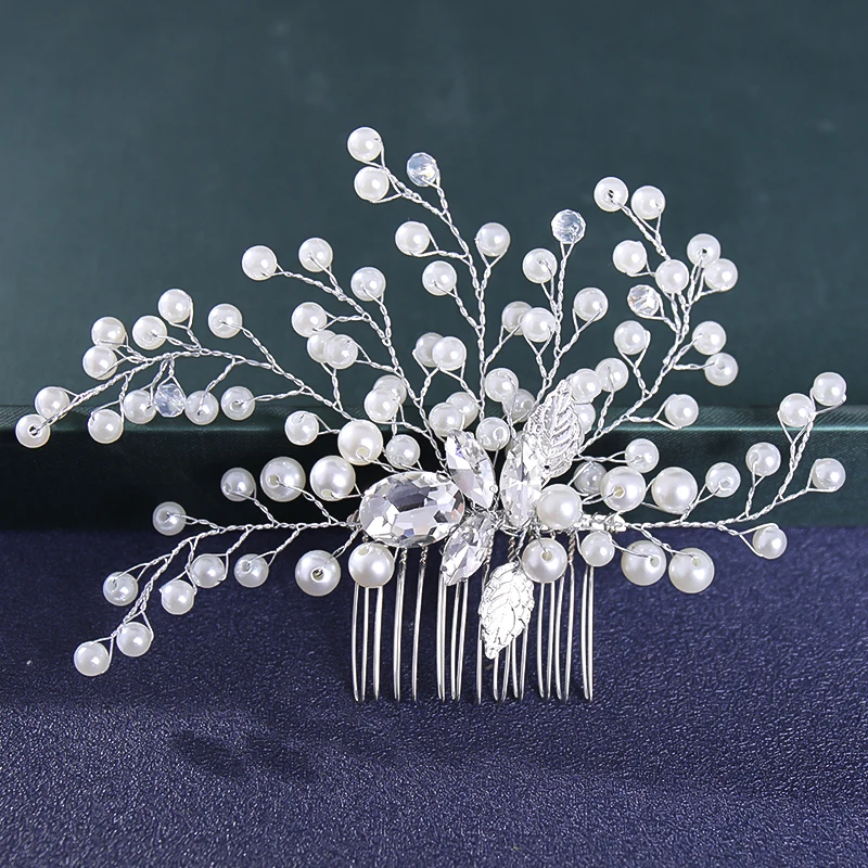 Wedding Pearl Hair Comb rose gold flowers female hair jewelry golden wedding Hair Jewelry Fashion Bride Metal Jewellery image 5
