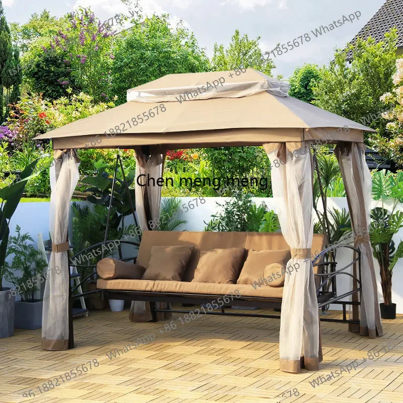 

D150Hanging Swing Hammock Metal Frame Double Roof With Mosquito Net Outdoor Patio Garden Leisure Chair