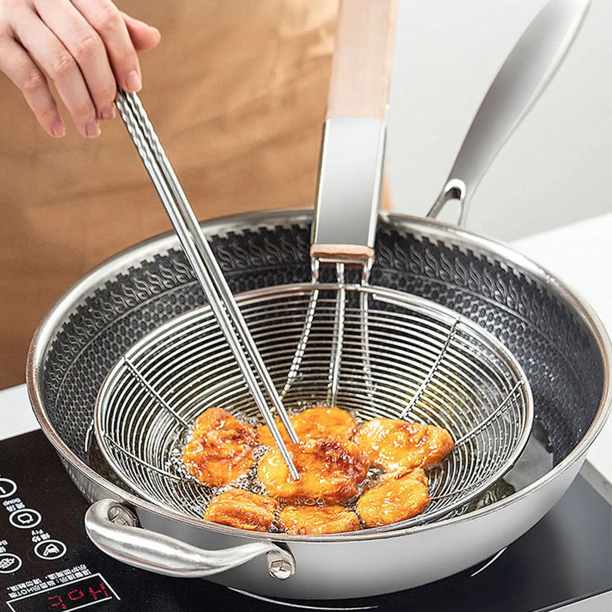 

Stainless Steel Oil Strainer Mesh Colander Spoon Diameter 22Cm Long Handle Frying Filter Kitchen Tool French Fries Colander