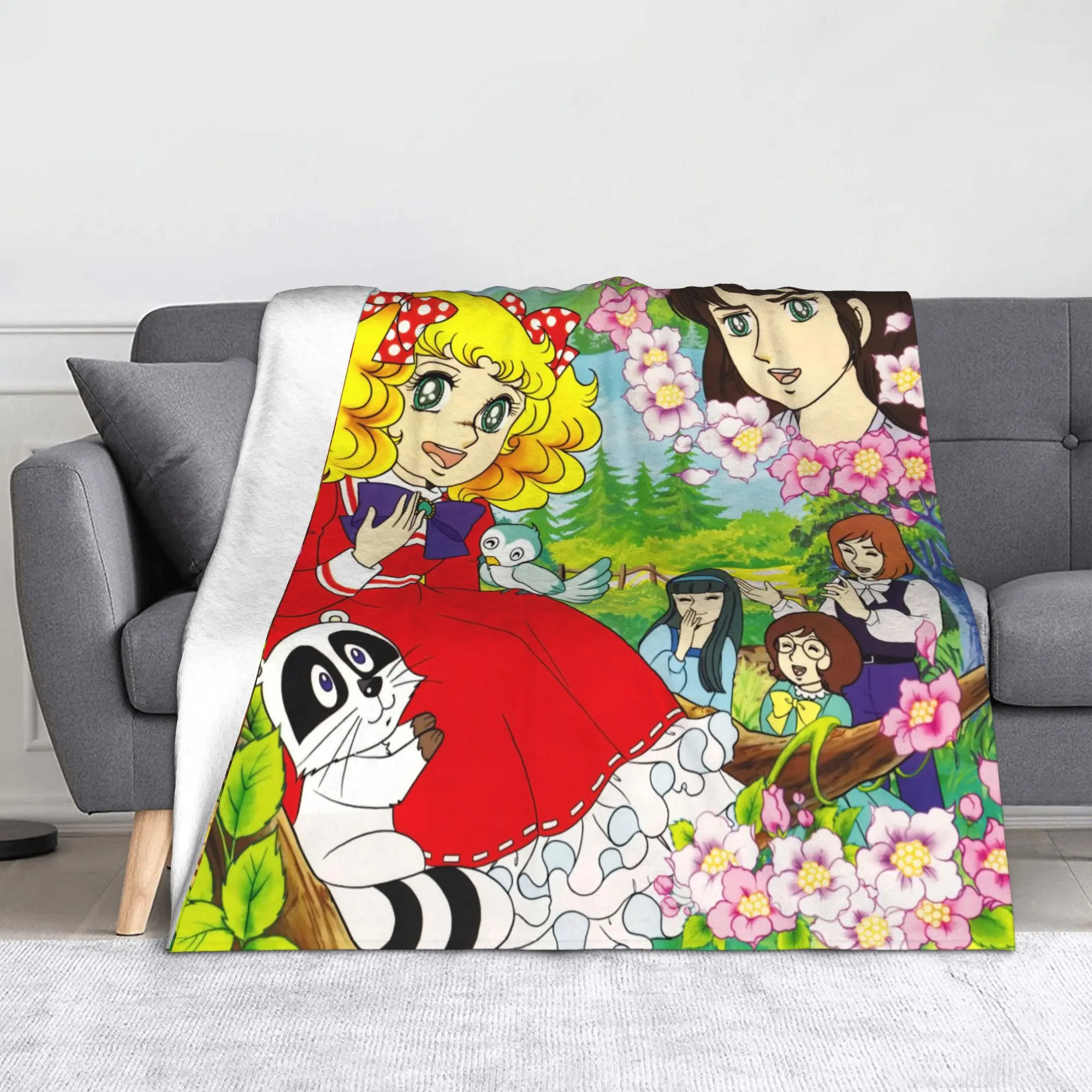 

Cute Candy Candy Flannel Blankets Anime Funny Throw Blankets for Home 150*125cm Quilt