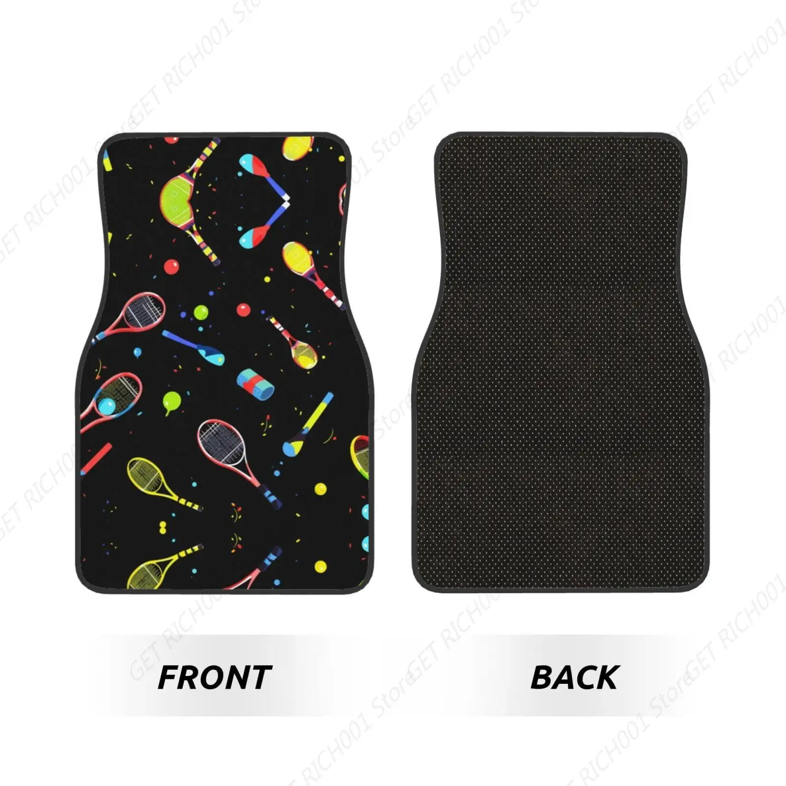 Funny Tennis Racquets And Tennis Balls Print Car Foot Mat Set Of 4 Pieces Soft Thickened Non Slip Waterproof Automotive