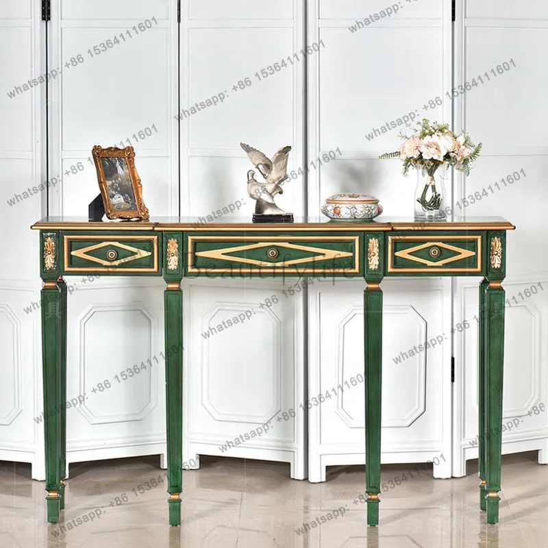 

American rural retro entrance table living room with drawers storage rectangular table