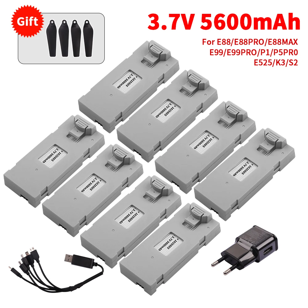 3.7V 5600mAh Rechargeable Lipo battery For RC Drone E88 E88PRO E99 S2 P1 K3 P10 A13 S98 E525 RC Quadcopter Parts battery+charger