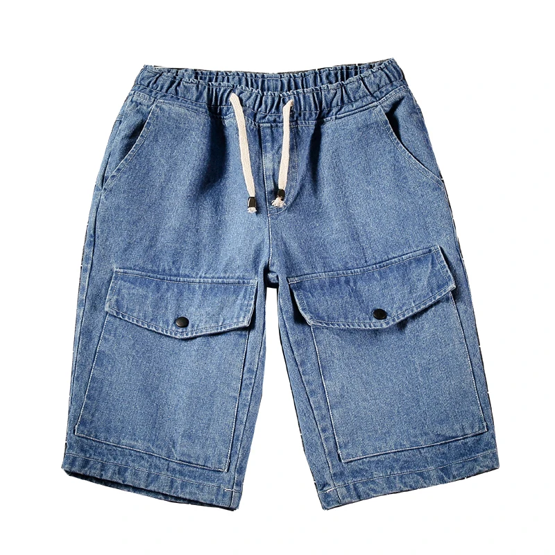 Denim Shorts Male Plus Size Jeans Shorts Men Bermuda Elastic Waist Band Straight Fit Breeches Men Cargo Shorts Spodenki Meskie