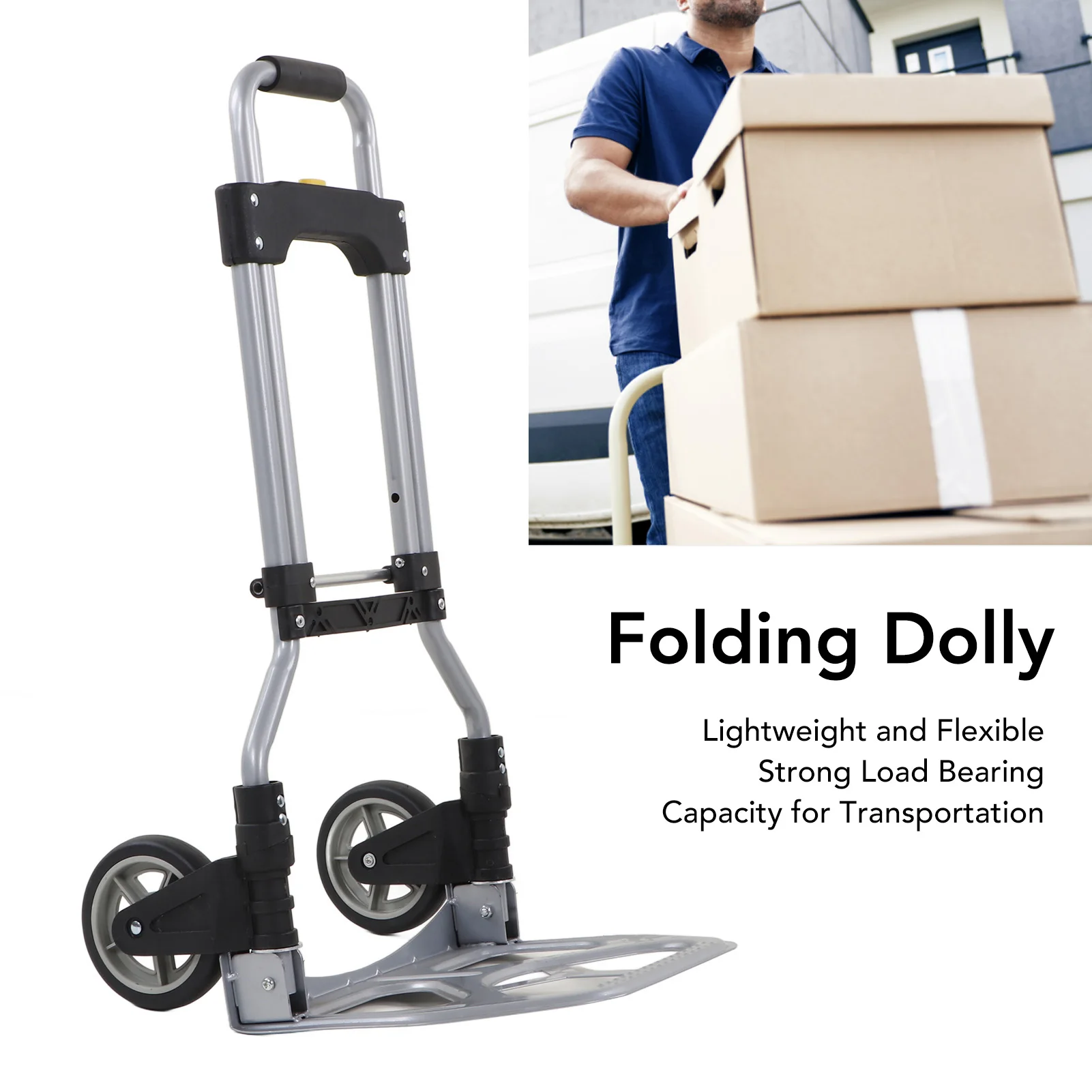 Portable Folding Trolley Collapsible Hand Truck Lightweight Barrow Cart for Luggage Shopping Travel Cart Home Use with 2 Wheels