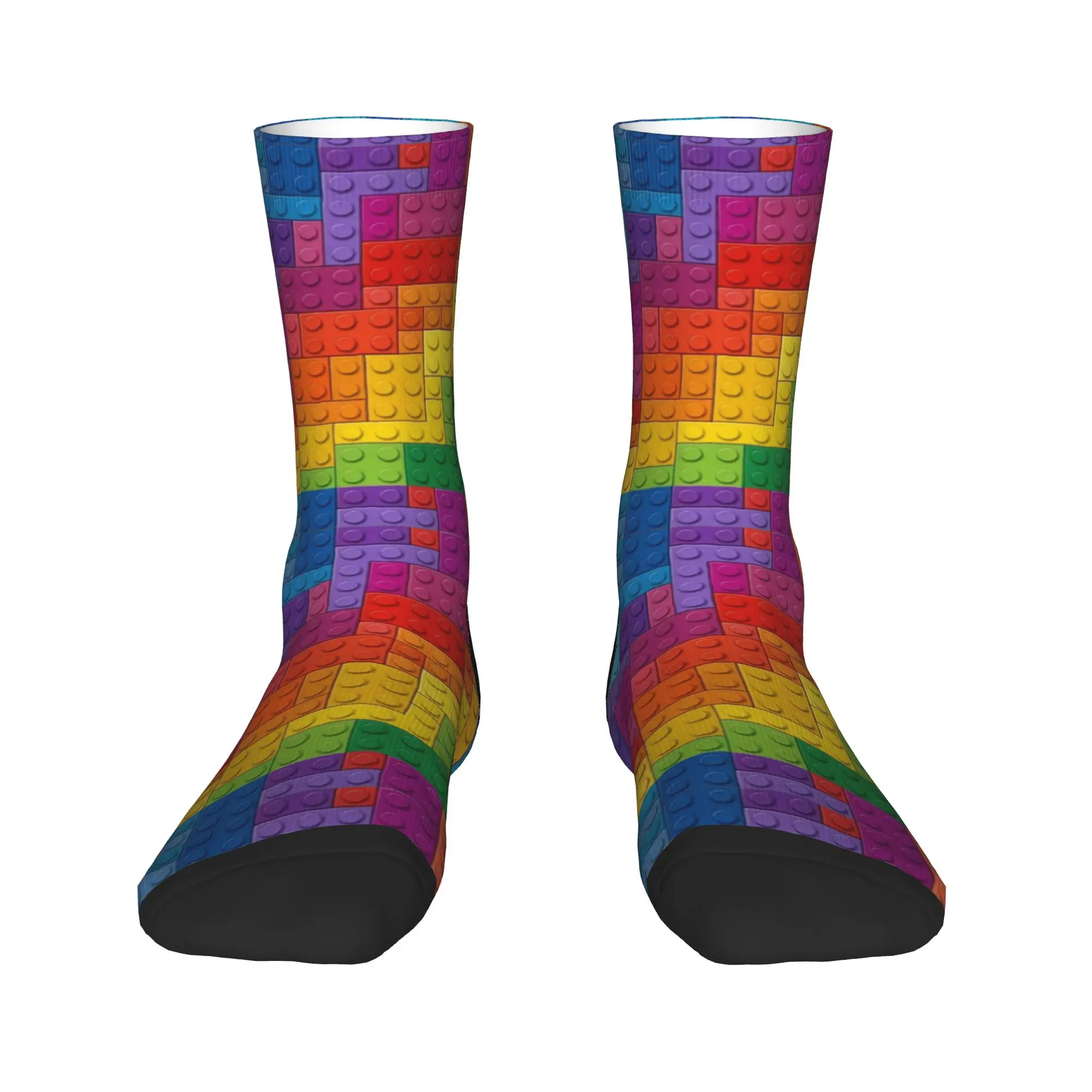 Building Blocks Construction Time Color Mix Stockings Men Socks High Quality Casual Socks Autumn Running Sports Graphic Socks